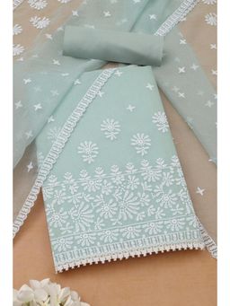 Soch - Womens Turquoise Kota Embroidered Unstiched Dress Material With Thread Work