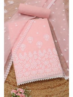 Soch - Womens Peach Kota Embroidered Unstitch Dress Material With Thread Work