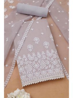 Soch - Womens Lavender Kota Embroidered Unstiched Dress Material With Thread Work