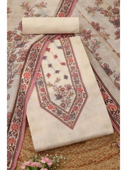 Soch - Womens Maroon Linen Floral Print Unstiched Dress Material With Thread Work