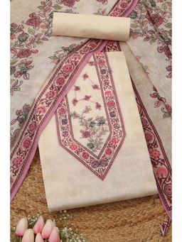 Soch - Womens Pink Linen Floral Print Unstiched Dress Material With Thread Work