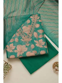 Soch - Womens Teal Tissue Floral Print Unstiched Dress Material With Sequins