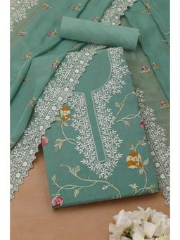 Soch - Womens Turquoise Organza Embroidered Unstiched Dress Material With Thread Work