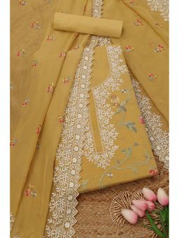 Soch - Womens Light Yellow Organza Embroidered Unstiched Dress Material With Thread Work