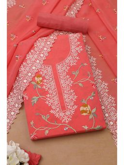 Soch - Womens Blush Pink Organza Embroidered Unstiched Dress Material With Thread Work