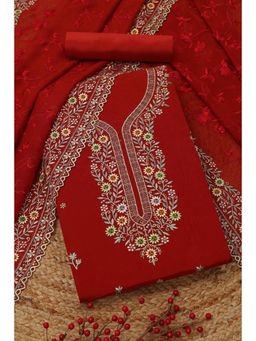 Soch - Womens Rust Organza Embroidered Unstitch Dress Material With Thread Work