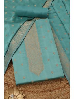 Soch - Womens Turquoise Gajji Silk Unstitch Dress Material With Zari Woven