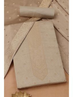 Soch - Womens Beige Gajji Silk Woven Design Unstitch Dress Material With Zari Woven
