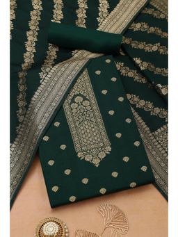 Soch - Womens Bottle Green Russian Silk Unstitch Dress Material With Zari Woven