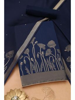 Soch - Womens Navy Blue Russian Silk Unstitch Dress Material