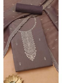 Soch - Womens Lavender Crushed Tissue Embroidered Unstitch Dress Material With Zari