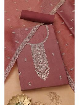 Soch - Womens Blush Pink Crushed Tissue Embroidered Unstitch Dress Material With Zari