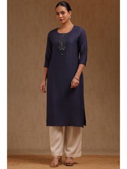Soch - Womens Navy Blue Gadwal Solid Kurta With Cutdana