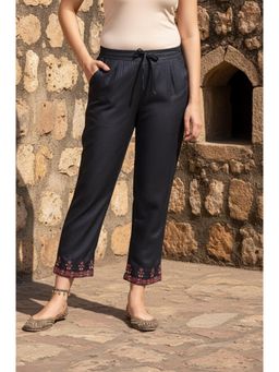 Folksong - Womens Black Ankle-Length Silk Straight Pant