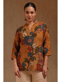 Soch - Womens Mustard Muslin Kalamkari Printed Tunic