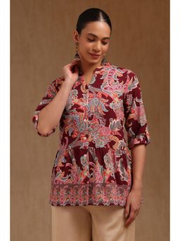 Soch - Womens Wine Pure Cotton Botanical Print Tunic