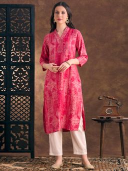 FASHOR - Printed Straight Fit Kurta - Pink