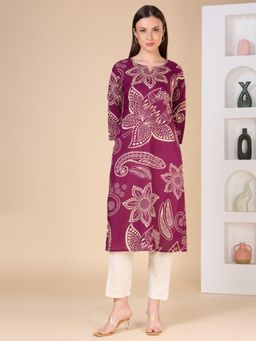 FASHOR - Floral Printed Straight Fit Kurta - Purple