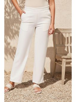 Elleven - Womens White Solid Straight-Leg Rayon Pants