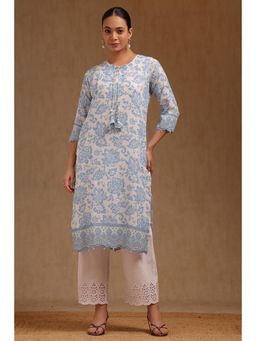 Soch - Womens Off White Linen Floral Print Kurta