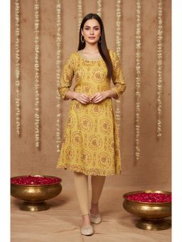 W - Yellow Floral Printed A-Line Chiffon Kurta