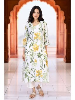 W - Floral Print Straight Rayon Kurta