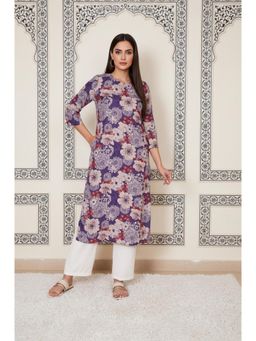 W - Purple Floral Printed Straight Rayon Kurta