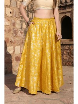W - Yellow Floral Jacquard Flared Skirt