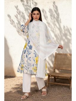 W - Textured Self Design Lace Trim Dupatta