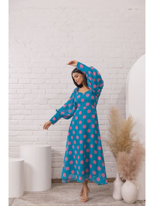 blue polka dot long sleeve dress Buy Polago Clothing Blue Maxi Polka Dot Dress Online