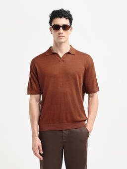 Selected - Brown Regular Fit Linen Polo T-Shirt