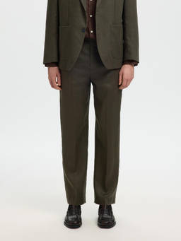 Selected - Olive Linen Regular Fit Tailored Formal Trouser