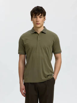 Selected - Olive Knitted Polo T-Shirt