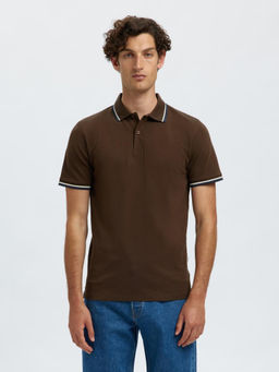 Selected - Dark Brown Slim Fit Polo T-Shirt