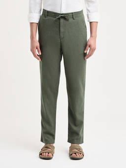 Selected - Green Linen Blend Slim Fit Pant
