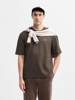 Selected - Dark Brown Printed Relaxed Fit T-Shirt