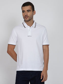 Ben Sherman - White Men Solid Pure Cotton Polo T-Shirt