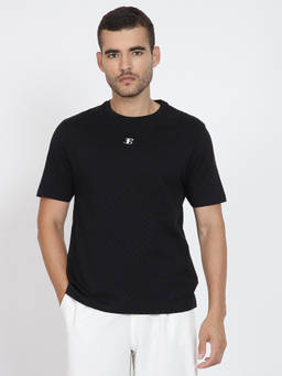 Ben Sherman - Men Black Self Design Textured Cotton T-Shirt