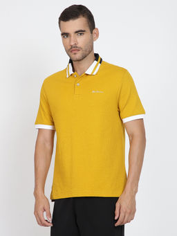Ben Sherman - Men Mustard Yellow Solid Pure Cotton Polo T-Shirt
