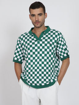 Ben Sherman - Men Green Checked Polo T-Shirt