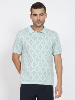 Ben Sherman - Men Green Printed Knitted Polo T-Shirt