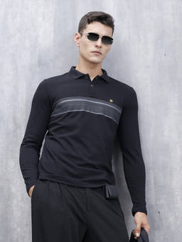 WROGN - Black Men's Casual Striped Polo Tshirt