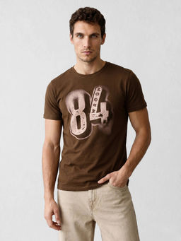WROGN - Brown Slim Fit Placement Printed T-Shirt
