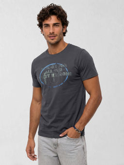 WROGN - Grey Slim Fit Placement Printed T-Shirt