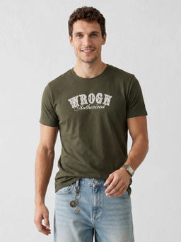 WROGN - Green Slim Fit Placement Printed T-Shirt