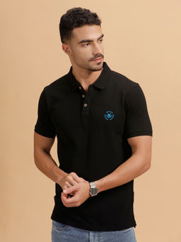 WROGN - Black Crest Print Polo T-Shirt