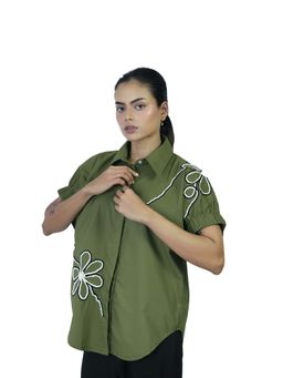 Amoh - Olive Floral Embroidered Shirt