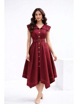 Diiwataa - Maroon Slub Zig Zag Handkerchief Dress