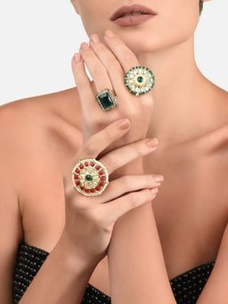 Zaveri Pearls - Set Of 3 Wedding Collection Adjustable Finger Rings-ZPFK11487