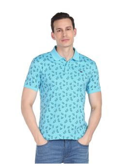 AD By Arvind - Men Blue Cotton Floral Print Polo Shirt